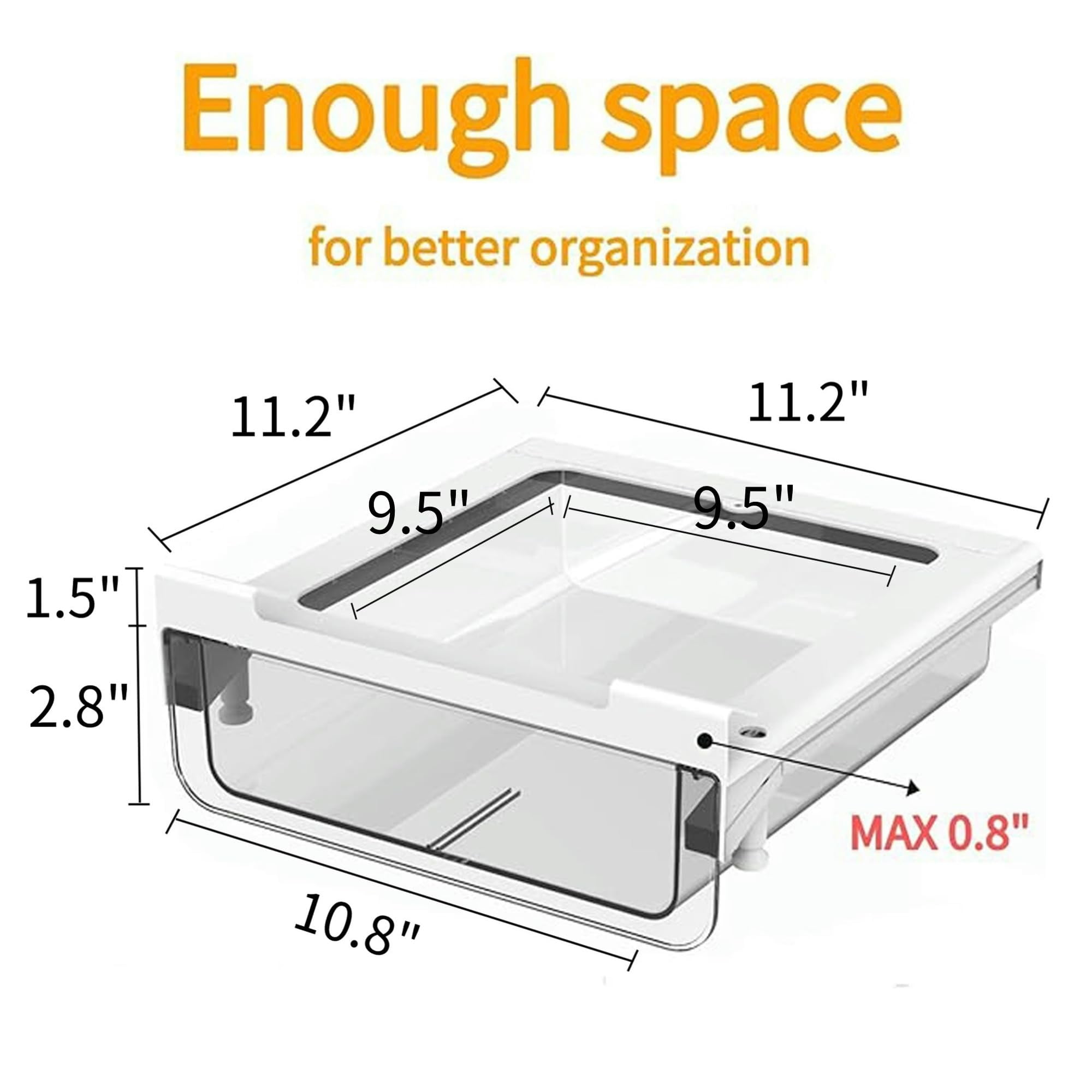 vacane Kitchen Organizer Drawer, Clear Under Shelf Drawer,Pantry Drawer Under Cabinet Shelf Hanging Storage, Pull Out Bins Organizer