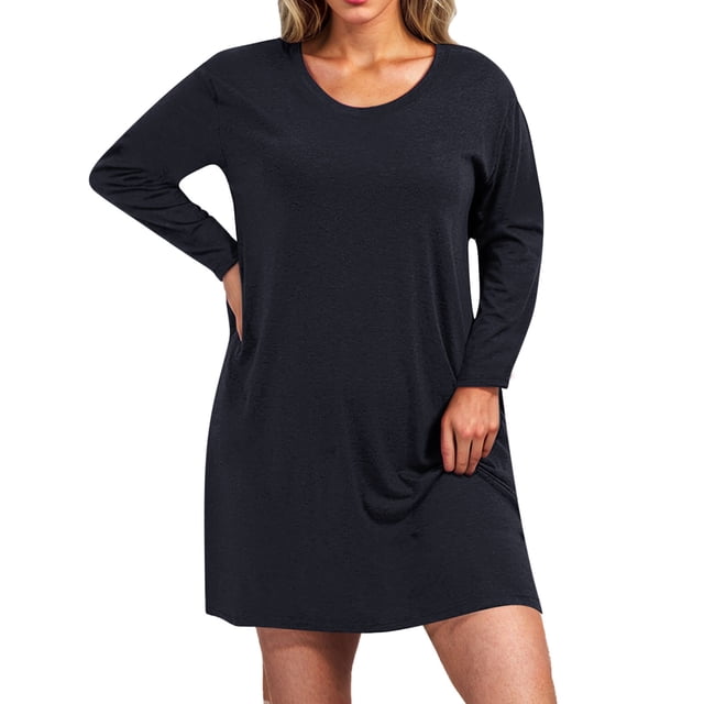 Robe Grande Taille, Robe Maxi à Manches Longues à Coupe Ample et Col Rond pour Femmes, Robe Décontractée et Confortable pour l'Automne et l'Hiver