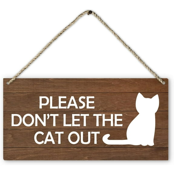 6x12 Inch Cat Door Sign, Please Don'T Let The Cat Out Printed Rustic Wood Plaque Sign Wall Hanging, Cat Lover Gifts For Women Hanging Wall Signs For Christmas Farmhouse Home Room Decores