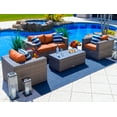 thumbnail image 1 of Sorrento 4-Piece M Resin Wicker Outdoor Patio Furniture Conversation Sofa Set in Gray w/ Loveseat, Two Armchairs, and Coffee Table (Flat-Weave Gray Wicker, Sunbrella Canvas Tuscan), 1 of 3