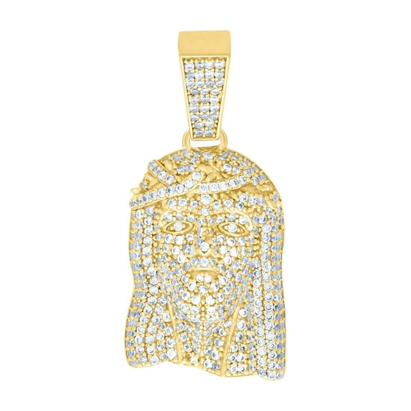 925 Sterling Silver Yellow-tone Mens Cubic Zirconia Jesus Religious Charm Pendant 37.2x17.4mm Wide Necklace for Men