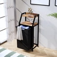 thumbnail image 5 of MX-Laundry Hamper, Laundry Sorter, Rolling Laundry Basket with Wheels, 2 Shelves, 18 Gal(68L), Pull-Out and Removable Oxford Fabric Bags, for Laundry Room, Black and Rustic Brown, 5 of 9