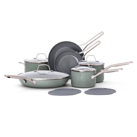 Calphalon Ceramic Nonstick 12-Piece Cookware Set, Silver Ash