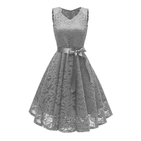 

Leesechin Deals Womens Skirts Off Shoulder Vintage Princess Floral Lace Cocktail V-Neck Party Aline Swing Dress on Clearance