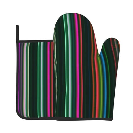 

Xecao Colorful Stripes Pattern Oven Mitts and Pot Holders Sets Heat Resistant Silicone Oven Mittens Extra Thicken Long Kitchen Cotton Oven Glove for Cooking