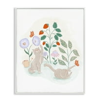 Stupell Industries Cats Playing in Garden Animals & Insects Painting White Framed Art Print Wall Art, 24 x 30