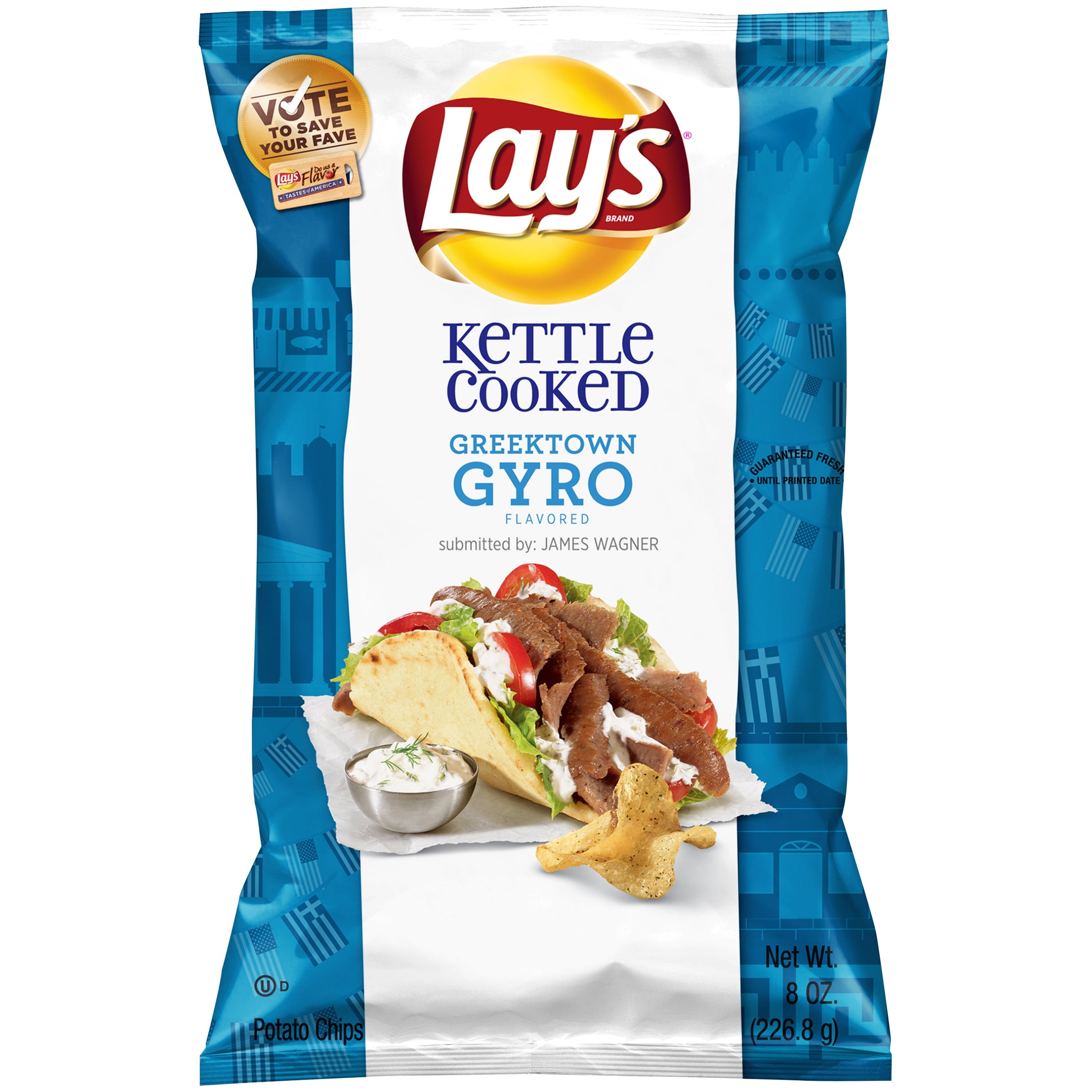 Lay's Kettle Cooked Greektown Gyro Flavored Potato Chips, 8 Oz