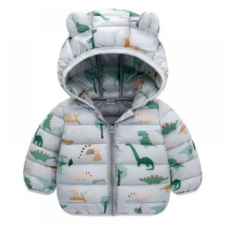 

2-7Y Toddler Boys Girls Winter Dinosaur Printed Coats Jackets Kids Warm Hooded Puffer Down Jacket Outwear
