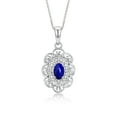 thumbnail image 2 of RYLOS Matching Set Sterling Silver Floral Halo Pendant Necklace & Ring. Gemstone &  Diamonds, 18" Chain. 6X4MM  Lapis September Birthstone; Size 8, 2 of 6