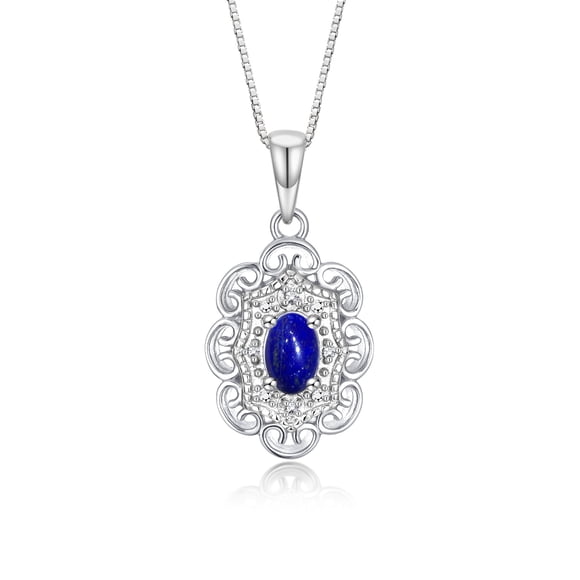 RYLOS Collier Or Blanc Collier Fleur 14K Pendentif Pierre Précieuse et Diamants Chaîne 18 Pouces Lapis 6x4 mm Pierre de Naissance de Septembre Bijoux pour Femmes Collier en Or