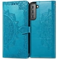 thumbnail image 2 of LEDEX Leather Flip Wallet Case Card Holder Embossed Mandala Floral Pattern Premium SKYXD Luxury 3D for Samsung Galaxy S22 (Blue), 2 of 7