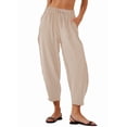 thumbnail image 3 of Women'S Summer High Waisted Baggy Pants Casual Ankle Length Trouser Slacks with Pockets Apricot XXXL, 3 of 6