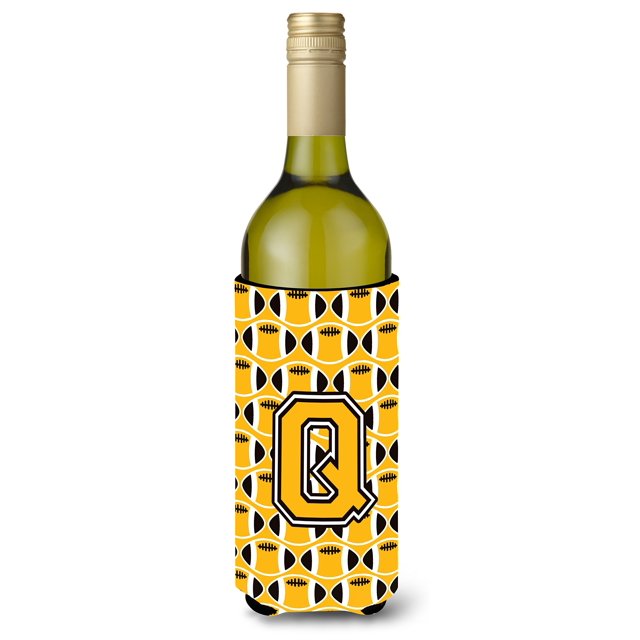 ""Letra Q Fútbol Negro Oro Viejo Y Botella De Vino Blanco Aislante Para Bebidas Hugger Cj1080-Qliterk""