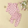 thumbnail image 3 of Suealasg 2Pcs Newborn Baby Girl Fall Outfits Clothes Set 3 6 12 Months Infant Girl Crew Neck Long Sleeve Heart Print Romper Long Pants Set, 3 of 9