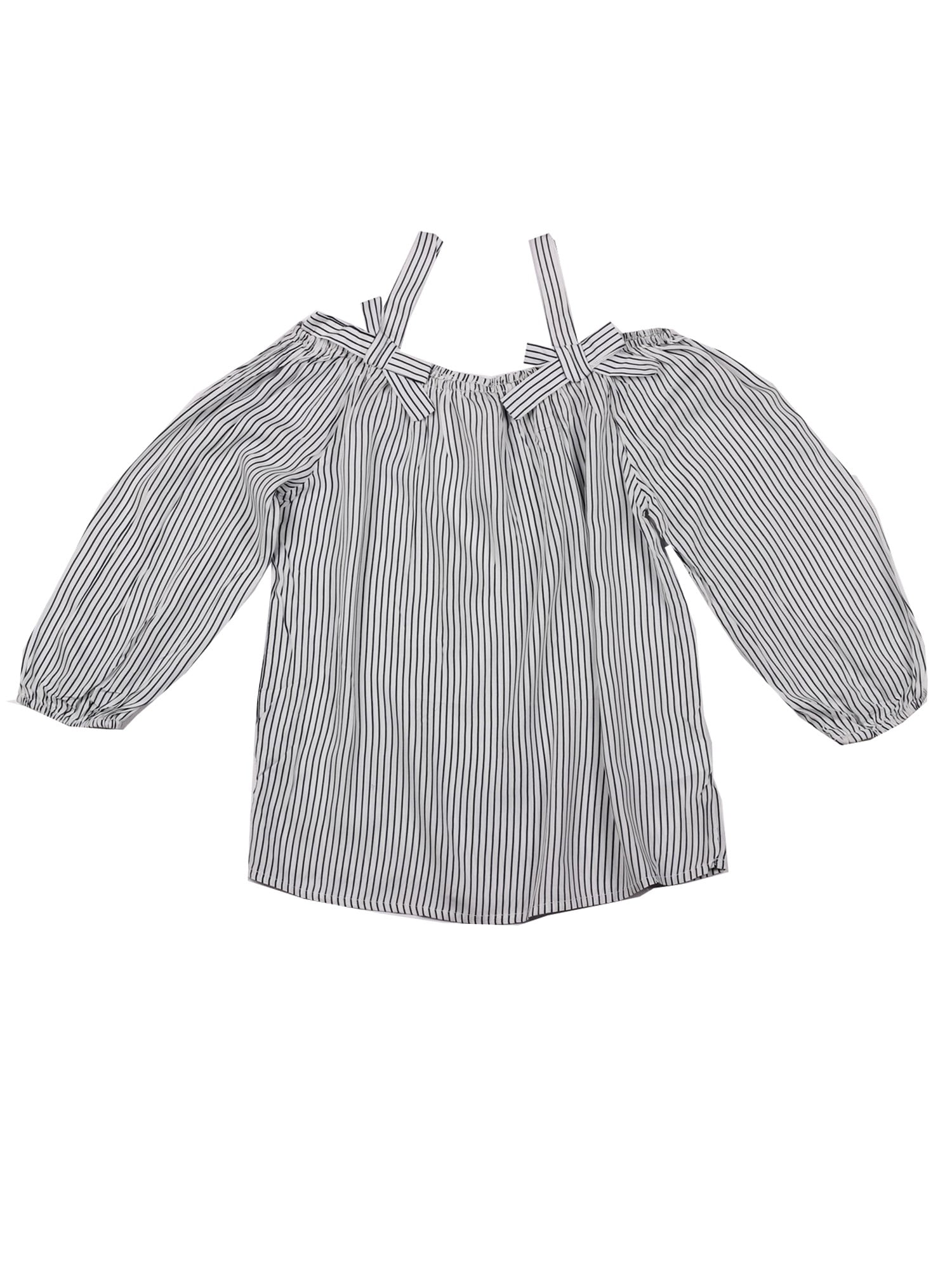 black and white striped cold shoulder top