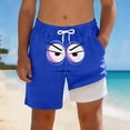 thumbnail image 2 of Kids Boys Swimsuit Trunks Face Prints Shorts Comfortable Double Layer Boys and Girls Outfits,Blue,5-6 Years, 2 of 4