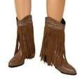 thumbnail image 5 of Xfvqtps Womens Western Ankle Boots with Tassel Detail Round Toe Chunky Heel Cowboy Booties Fashion Fall Winter Casual Boots for Women Brown, 5 of 7