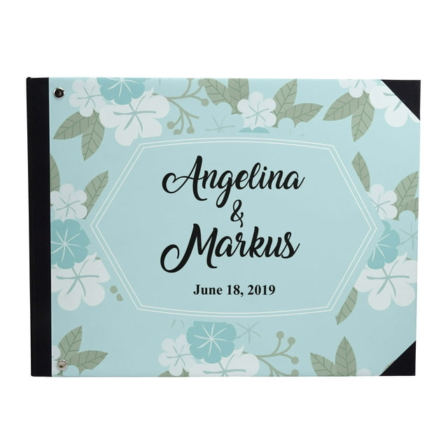 Darling Souvenir Blue Floral & Geometric Printed Wedding Guest Book Hardbound Cover Sign In Book Registry Scrapbook-9 x 12 Inches