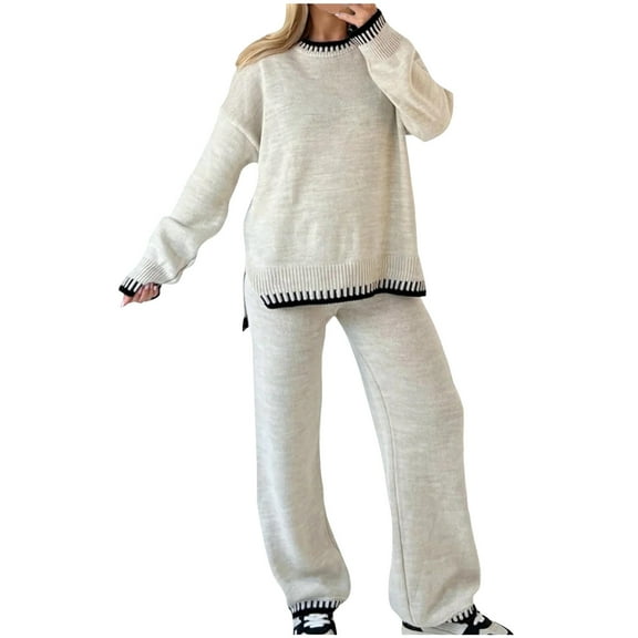 Aofany Women's 2 Piece Outfits Solid Sweater Set Long Sleeve Pullover Sweater And Casual Pants Loose Fit Lounge Set