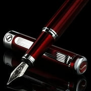 Scriveiner Deep Crimson Red Fountain Pen - Stunning Luxury Pen with Chrome Finish, Schmidt Nib (Medium), Best Pen Gift Set for Men & Women, Professional, Executive, Office, Nice Pens