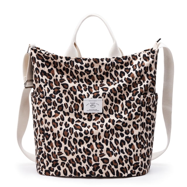 Bolso de mano KALIDI de pana, tamaño grande, bandolera, hombro, leopardo, para mujer