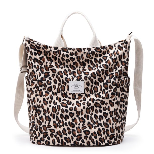 Bolso de mano KALIDI de pana, tamaño grande, bandolera, hombro, leopardo, para mujer