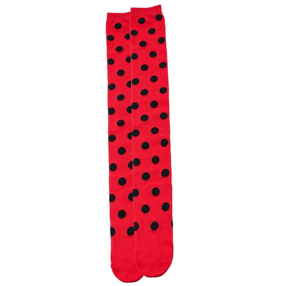 Adult Kids Ladybirds Dots Patterned Fingerless Gloves and Over Knee Socks Set for Halloween Christmas Party Accessories