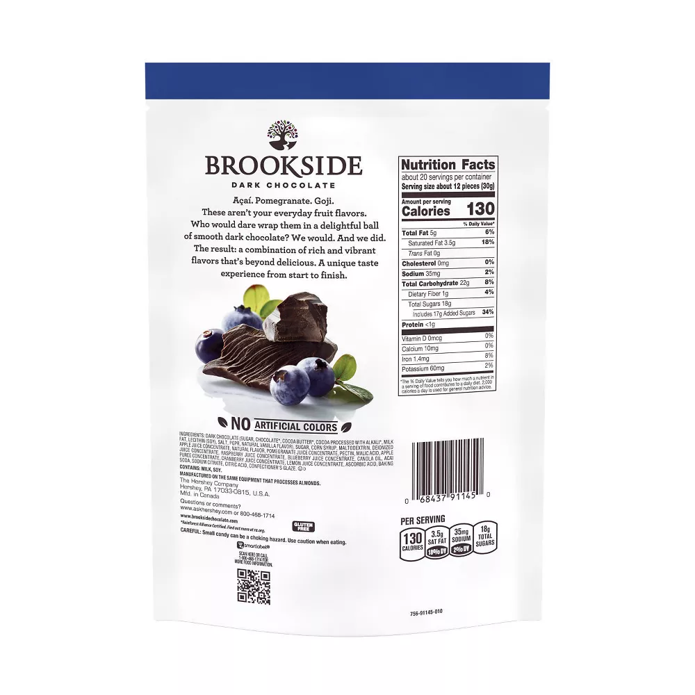 Brookside Dark Chocolate, Acai and Blueberry Flavored Snacking Chocolate Candy - 21oz