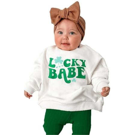 

Ma&Baby St Patricks Day Baby Girl Outfit Long Sleeve Sweatshirt Green Rib Flared Pants 2Pcs Clothes Set