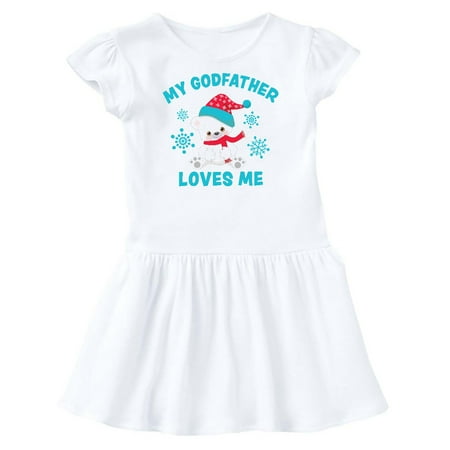 

Inktastic Polar Bear My Godfather Loves Me in Santa Hat Gift Toddler Girl Dress