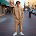 thumbnail image 3 of Dalix Alien Embroidery Relaxed Sweatsuit Set Crewneck Jogger Soft Fleece Relaxed Fit Lounge Mens in Camel L Large, 3 of 5