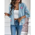 thumbnail image 5 of Women'S Cropped Cardigan Sweaters Boho Crochet Floral Embroidery Oversized Open Front Knit Sweater Outwear Blue M, 5 of 8
