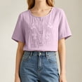 thumbnail image 4 of QUNYINEY Solid Trendy Tops for Women 2026 Short Sleeve Summer Cotton Linen T Shirts Button Pullover Embroidered Loose Fit Crew Neck Tops, 4 of 8