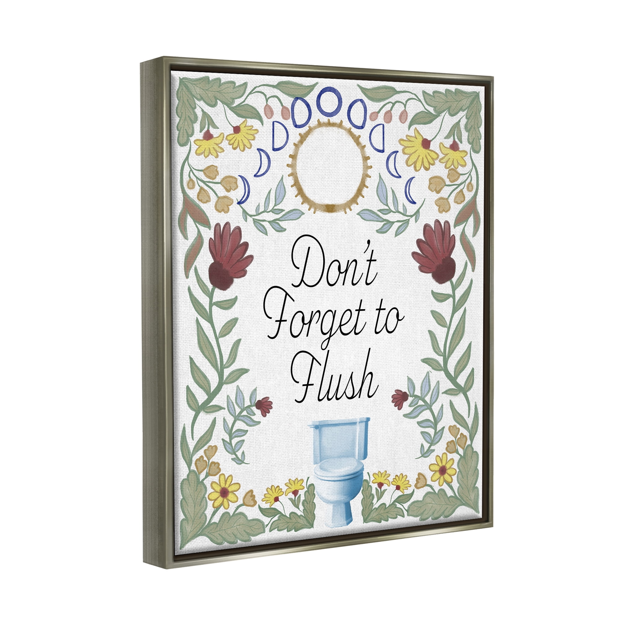 Stupell Industries Floral Bathroom Phrase Typography Painting Gray Floater Framed Art Print Wall Art, 17 x 21