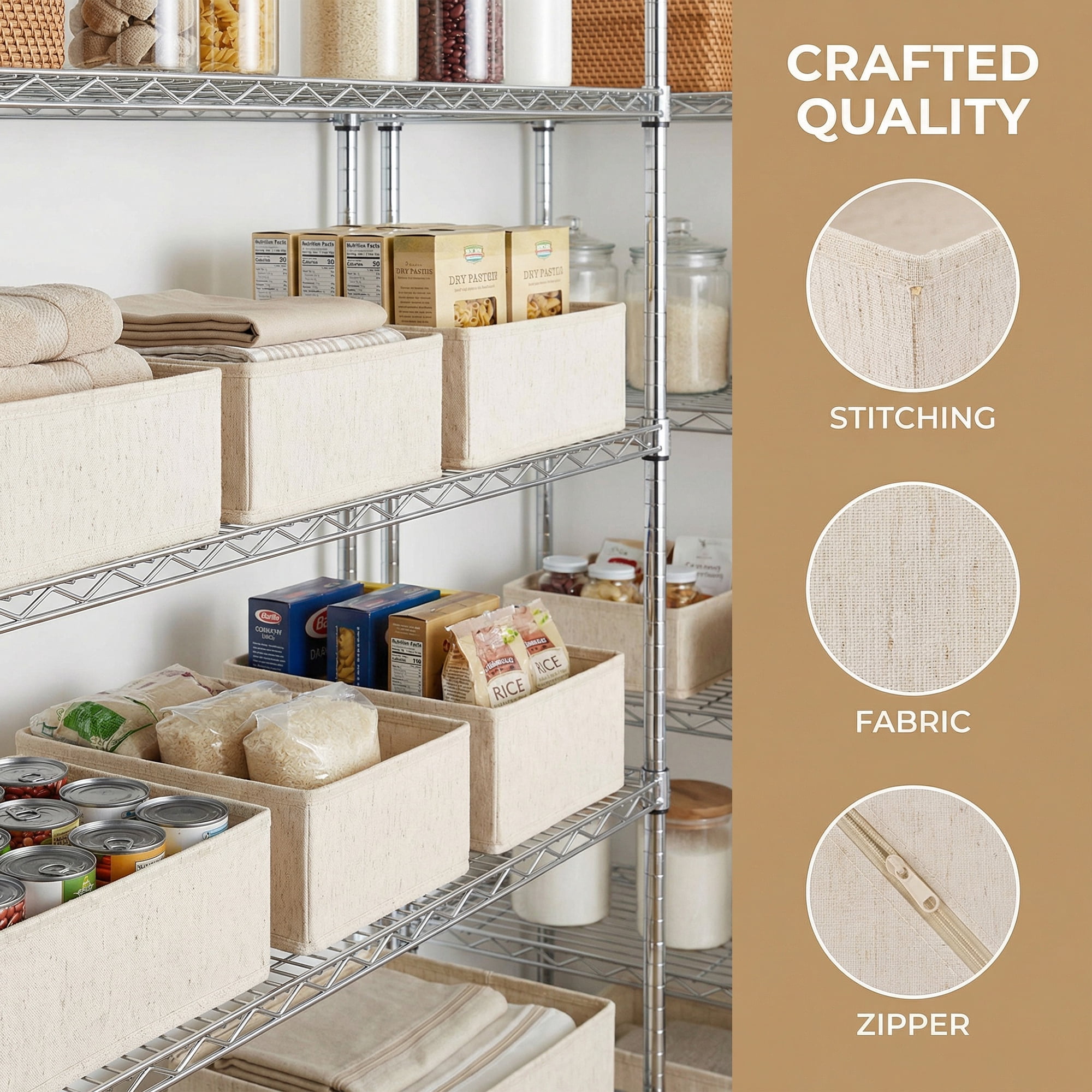 Unique Bargains 3Pcs Cube Fabric Collapsible Storage Baskets Beige-No gaps 13.2*12*4.3in