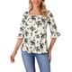 thumbnail image 1 of INSPIRAR CHIC Blusa de Mujer Otoño Floral Casual Cuello Cuadrado Volante Manga 3/4 Túnica Top S Beige, 1 of 6