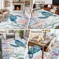thumbnail image 6 of Ocean Teal Washable Living Room Rugs 5'x8', Sea Turtle Coral Seagrass Marine Life Coastal Low Pile Throw Large Area Rug Non-Slip Sturdy Edge Binding Carpet for Living Room Kitchen Office, 6 of 9