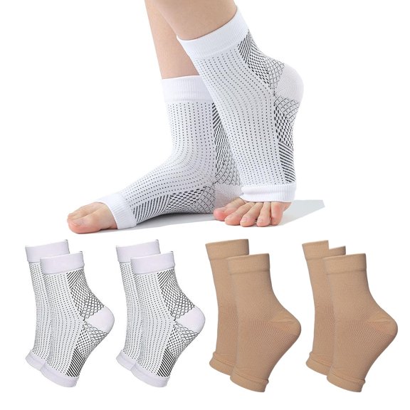 4 Pairs Open Toe Adjustable Ankle Brace Compression Sleeves with Arch Support for Women & Men , Relief for Swelling, Plantar Fasciitis, and Sprains – Step into Comfort and Stability