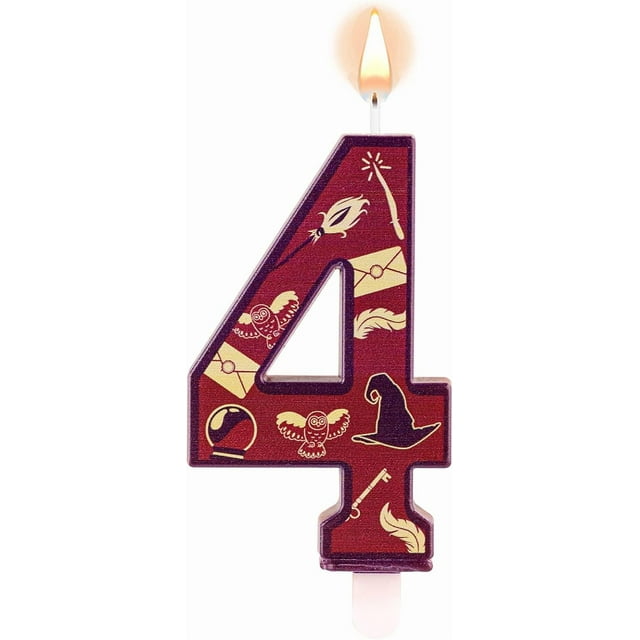 Magic Wizard Theme Birthday Candles, Magic Theme Number Candle Wizard Hat Magical Wand Owl Film Theme Birthday Number Candle Wizard Theme Cake Topper for Kids Magic Theme Parties (Number 4)