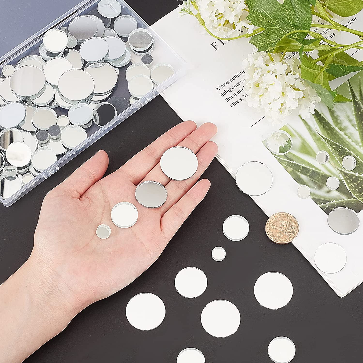 120pcs Round Mirror Glass Mosaic Tiles Small Mirror Round Craft Mirror Tiles for Home Decoration Crafts Jewelry Making Arts & Crafts Projects 4 Sizes