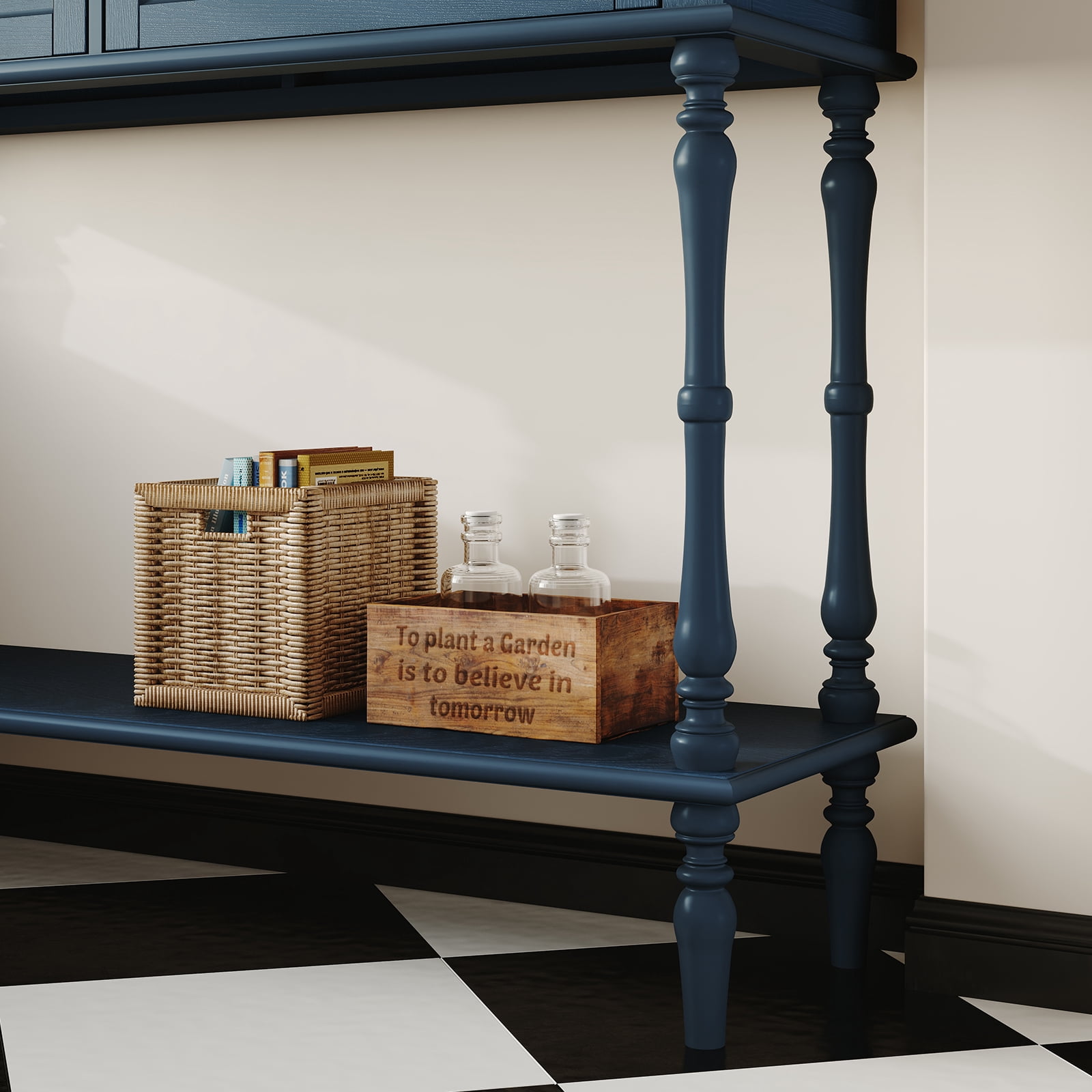 HLR 40" Modern Console Table, Assembled Entryway Table with 2 Drawers for Living Room, Blue
