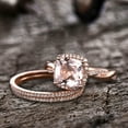 thumbnail image 3 of 5.75 Carat 10mm Cushion Cut Morganite 10k Rose Gold Wedding Set Diamond Moissanite Bridal Ring Infinity Stacking Matching Band, 3 of 7