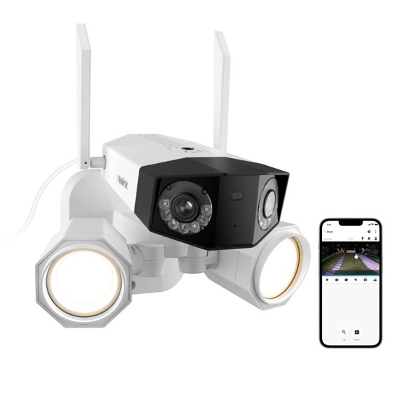 REOLINK Floodlight Camera, 4K Dual-Lens Outdoor Security Camera with 180 FOV, 2.4G/5GHz Dual-Band WiFi, Plug-in for Continuous Power, Not AC, Smart Detection, Color Nigh