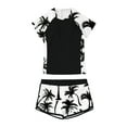 thumbnail image 2 of Xmyrz Girl's 2 Piece Bathing Suit Summer Floral Print Short Sleeve Tummy Control Rashguard Bikini Casual Beach Pool Swimsuit, 2 of 5