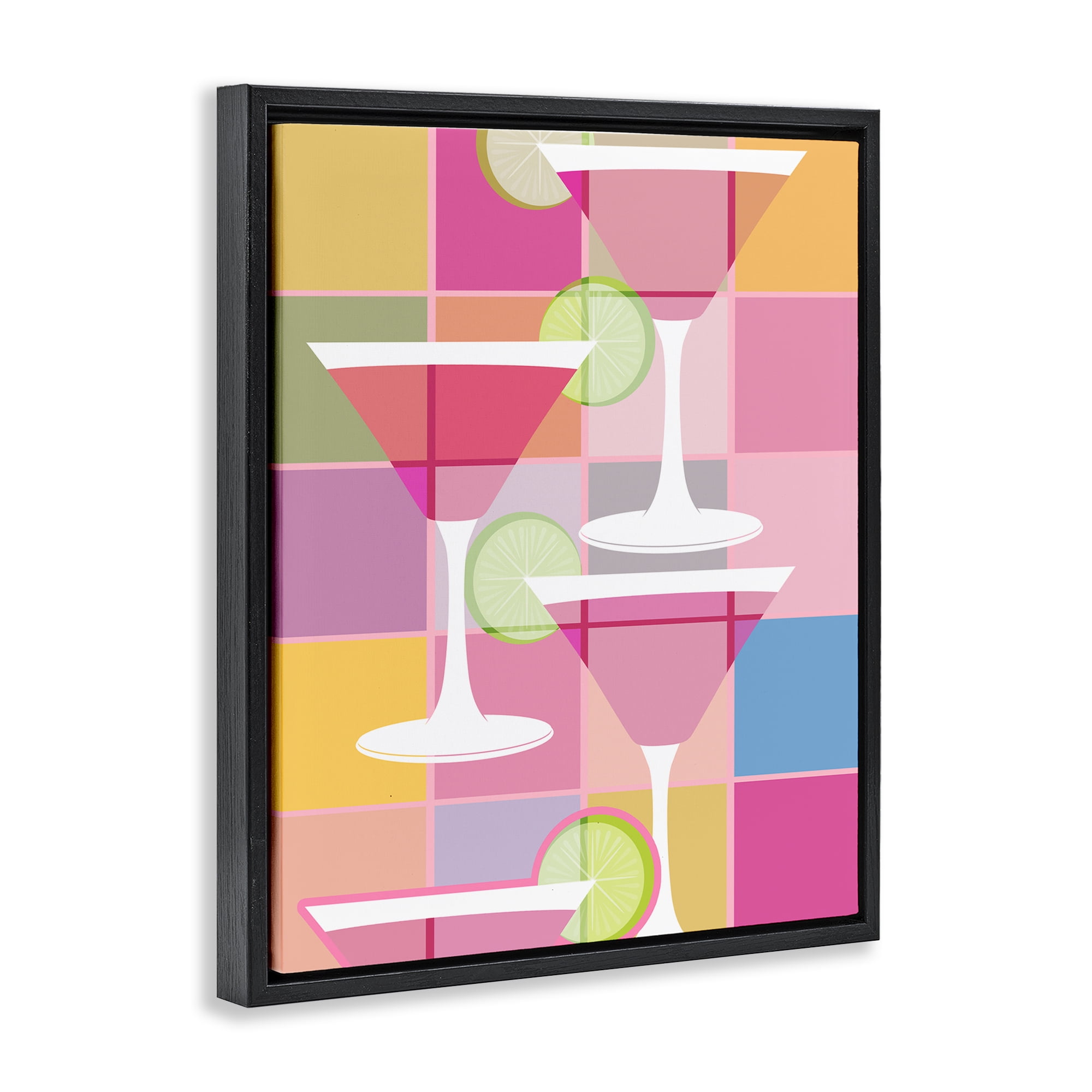 Stupell Industries Cocktail Squares Design Food & Beverage Painting Black Floater Framed Canvas Art Print Wall Art, 25 x 31