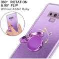 thumbnail image 3 of Galaxy Note 9 Case, Clear Slim Rhinestone Bumper 360° Ring Holder Kickstand Soft Rubber Cover Phone Case for Samsung Galaxy Note 9, Glitter Purple, 3 of 8