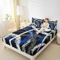 thumbnail image 4 of Manfei Grunge Geometric Lines Queen Sheet Sets 4 Pieces, Contemporary Abstract Flat Sheet, Black White Blue Queen Fitted Sheet, Luxury Bedroom Decor, 4 of 7