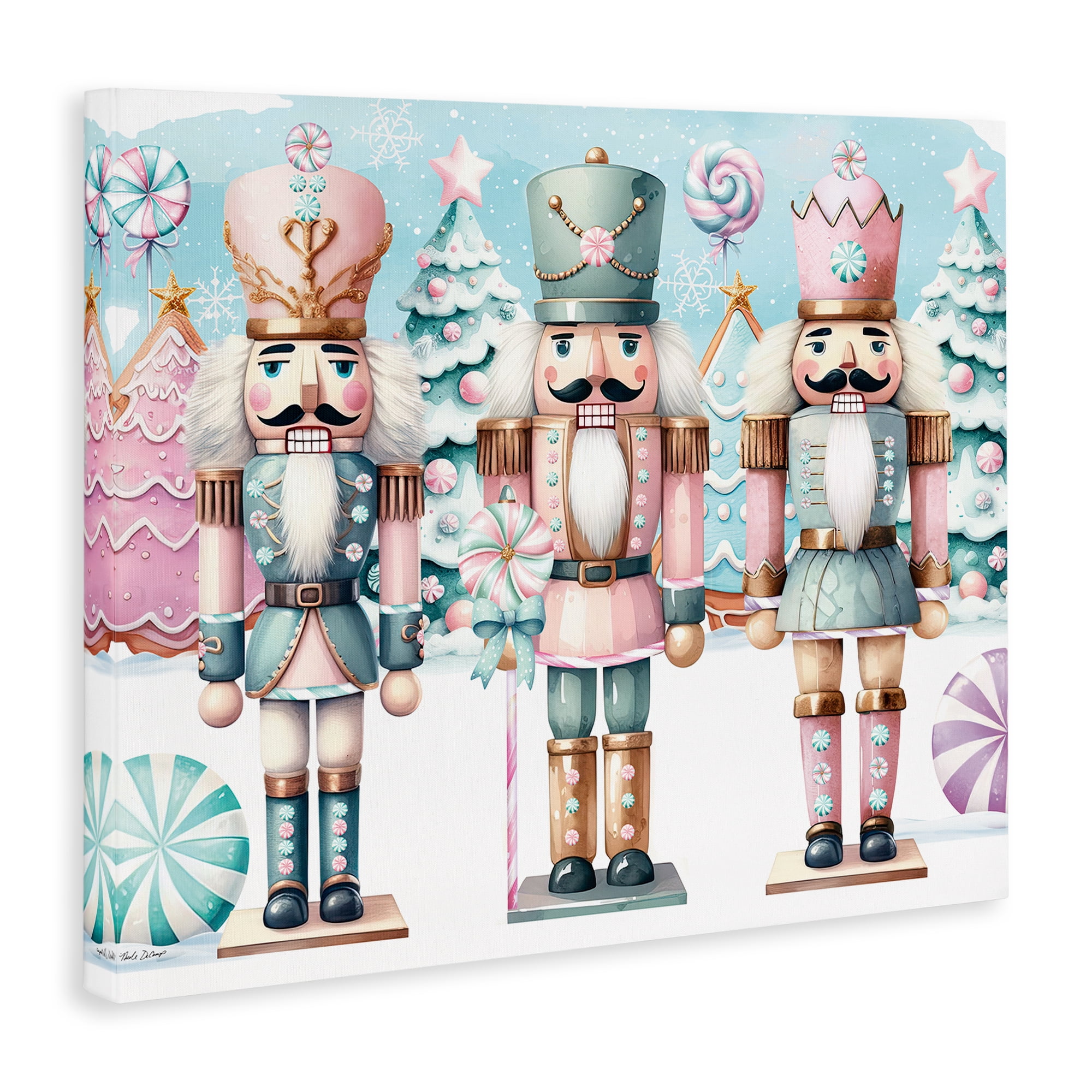 Stupell Industries Pastel Nutcracker Trio Holiday Painting Gallery Wrapped Canvas Art Print Wall Art, 20 x 16