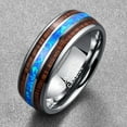 thumbnail image 3 of 8mm Hawaiian Koa Wood Tungsten Rings for Unisex Blue Created-Opal Wedding Band Size 6-14, 3 of 6