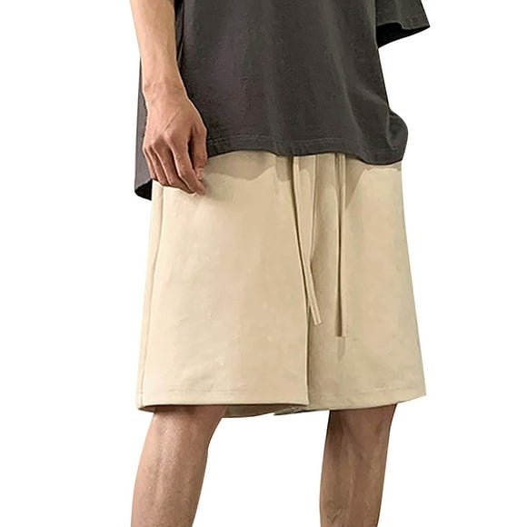 Mens Casual Shorts Male Deep Pockets Loose Fit Casual Shorts Workout Training Basketball Shorts Men Sport Beige L